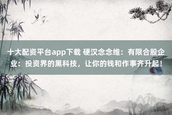 十大配资平台app下载 硬汉念念维:有限合股企业:投资界的黑科技,让你的钱和作事齐升起!
