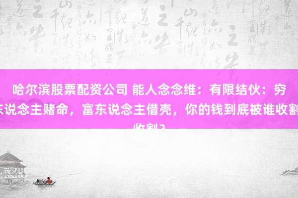 哈尔滨股票配资公司 能人念念维：有限结伙：穷东说念主赌命，富东说念主借壳，你的钱到底被谁收割？