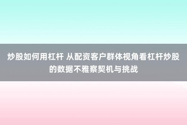 炒股如何用杠杆 从配资客户群体视角看杠杆炒股的数据不雅察契机与挑战